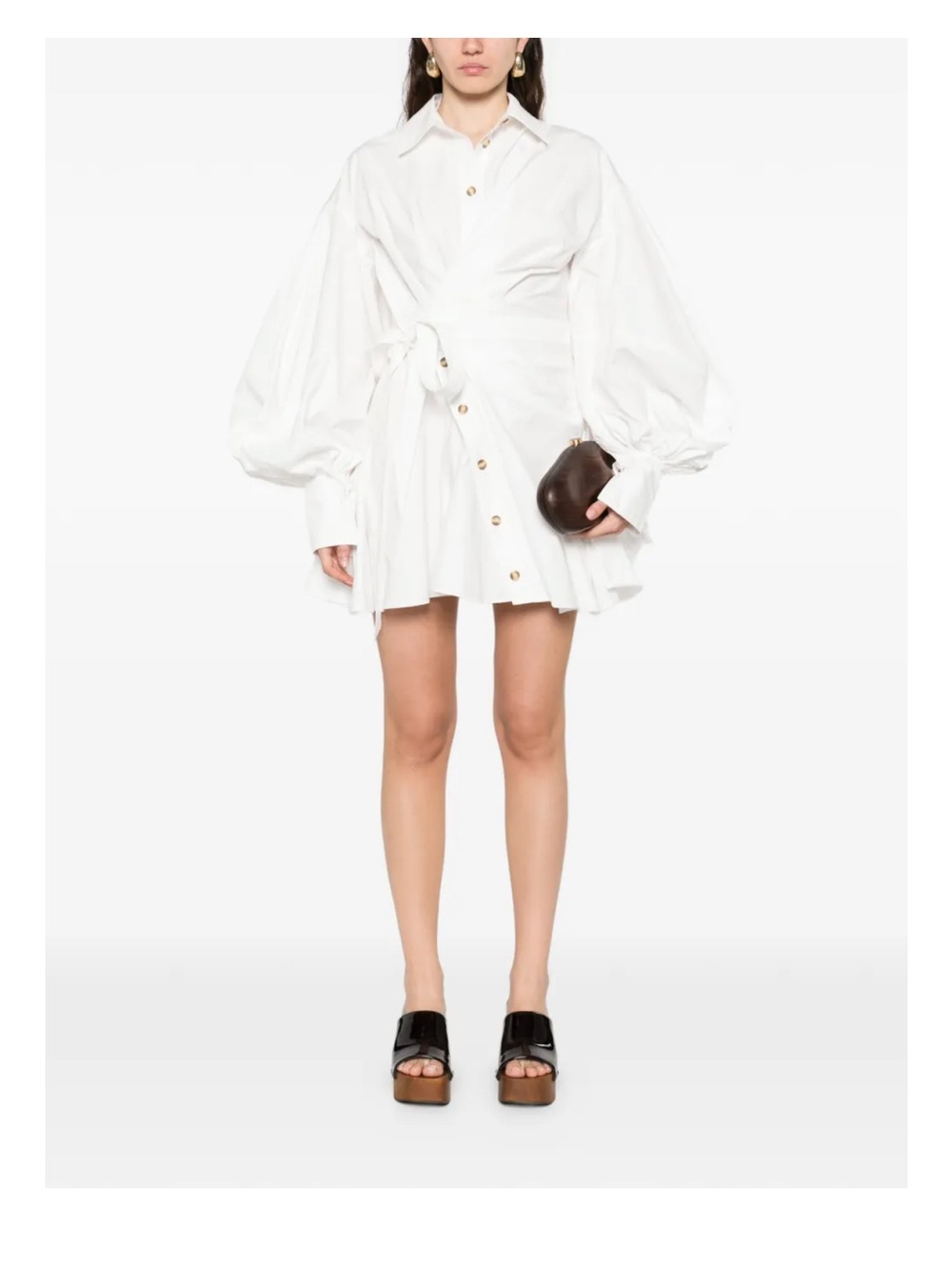 Zimmerman inspired tie-Waist White Balloon-Sleeve Mini Dress